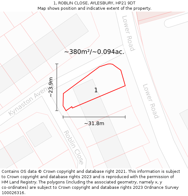 1, ROBLIN CLOSE, AYLESBURY, HP21 9DT: Plot and title map