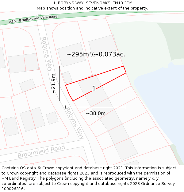 1, ROBYNS WAY, SEVENOAKS, TN13 3DY: Plot and title map