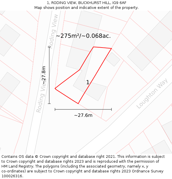 1, RODING VIEW, BUCKHURST HILL, IG9 6AF: Plot and title map