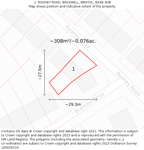 1, RODNEY ROAD, BACKWELL, BRISTOL, BS48 3HB: Plot and title map