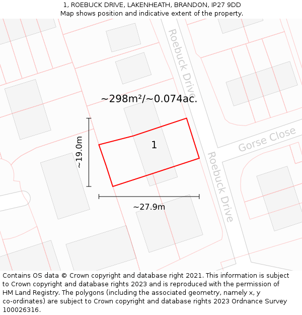 1, ROEBUCK DRIVE, LAKENHEATH, BRANDON, IP27 9DD: Plot and title map
