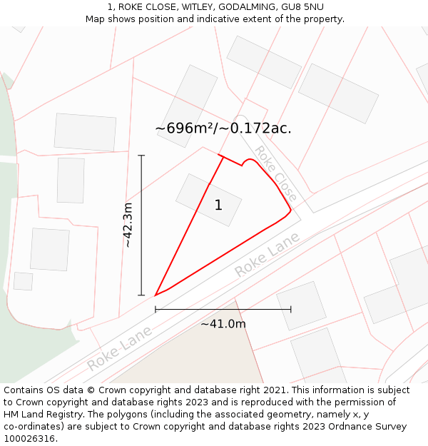 1, ROKE CLOSE, WITLEY, GODALMING, GU8 5NU: Plot and title map