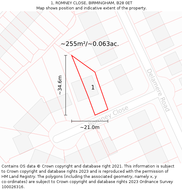 1, ROMNEY CLOSE, BIRMINGHAM, B28 0ET: Plot and title map