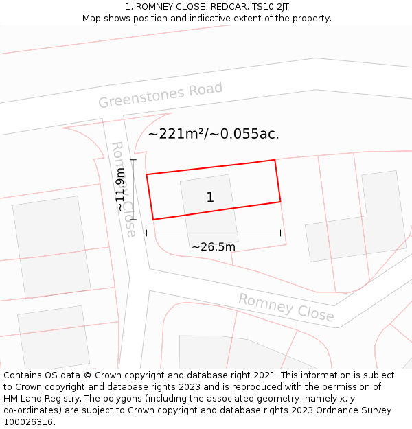 1, ROMNEY CLOSE, REDCAR, TS10 2JT: Plot and title map