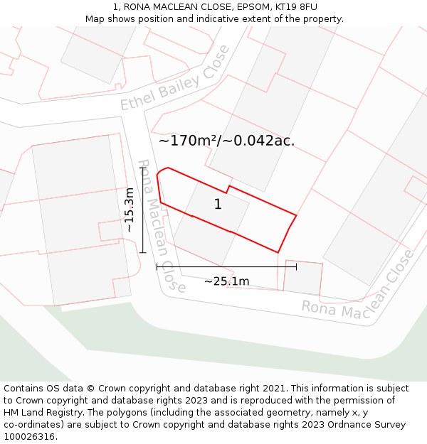1, RONA MACLEAN CLOSE, EPSOM, KT19 8FU: Plot and title map