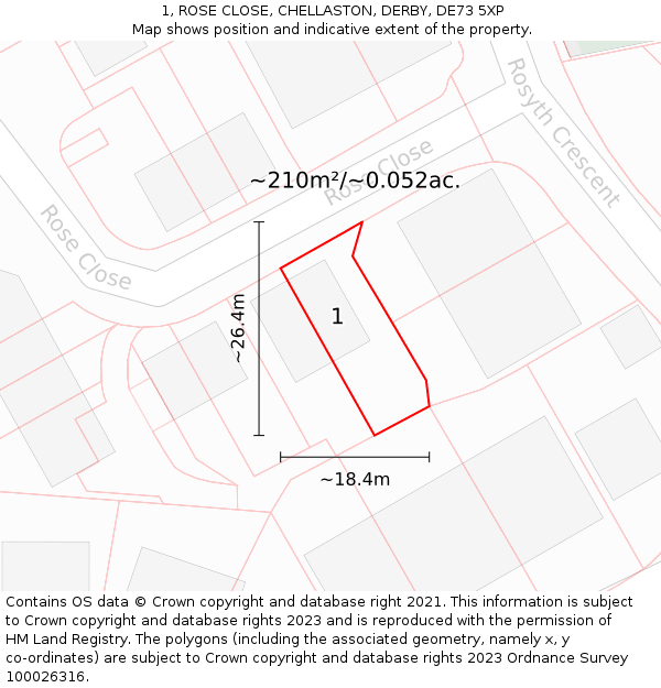 1, ROSE CLOSE, CHELLASTON, DERBY, DE73 5XP: Plot and title map