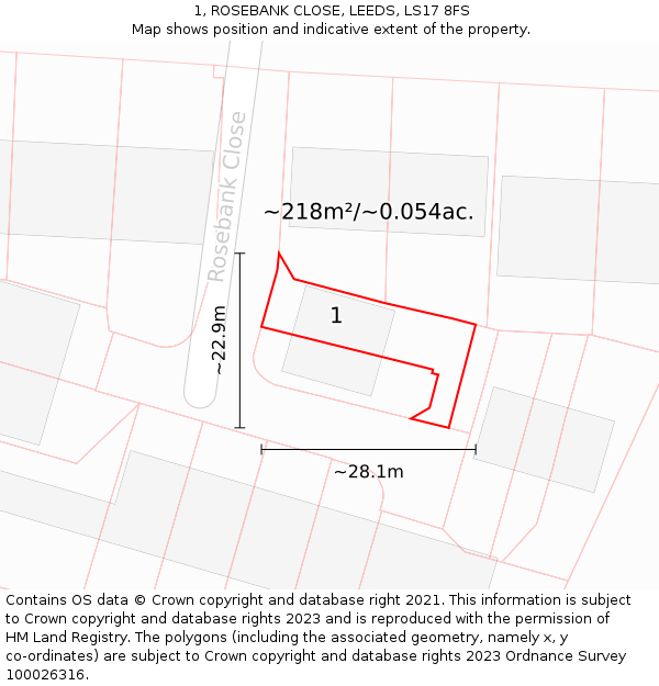 1, ROSEBANK CLOSE, LEEDS, LS17 8FS: Plot and title map