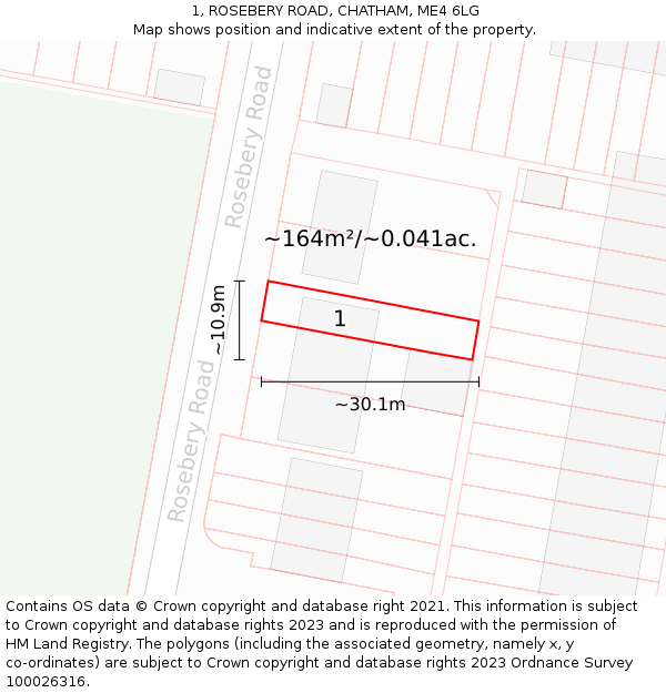 1, ROSEBERY ROAD, CHATHAM, ME4 6LG: Plot and title map