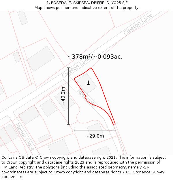 1, ROSEDALE, SKIPSEA, DRIFFIELD, YO25 8JE: Plot and title map