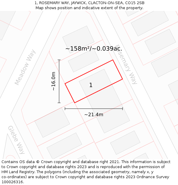 1, ROSEMARY WAY, JAYWICK, CLACTON-ON-SEA, CO15 2SB: Plot and title map