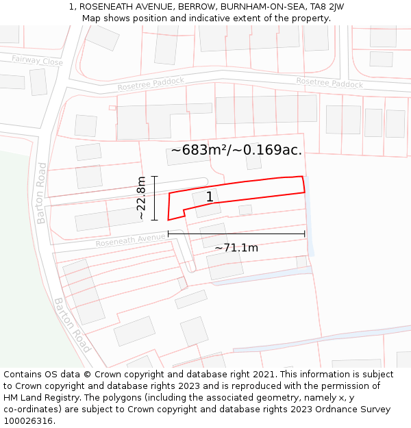 1, ROSENEATH AVENUE, BERROW, BURNHAM-ON-SEA, TA8 2JW: Plot and title map