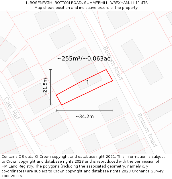 1, ROSENEATH, BOTTOM ROAD, SUMMERHILL, WREXHAM, LL11 4TR: Plot and title map