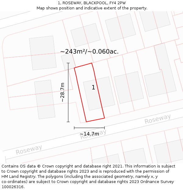 1, ROSEWAY, BLACKPOOL, FY4 2PW: Plot and title map
