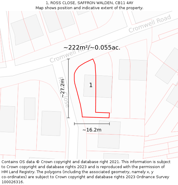 1, ROSS CLOSE, SAFFRON WALDEN, CB11 4AY: Plot and title map