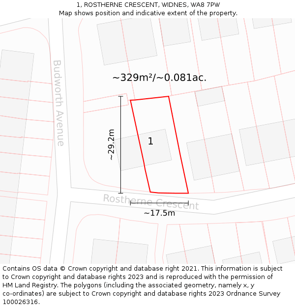 1, ROSTHERNE CRESCENT, WIDNES, WA8 7PW: Plot and title map