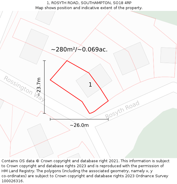 1, ROSYTH ROAD, SOUTHAMPTON, SO18 4RP: Plot and title map
