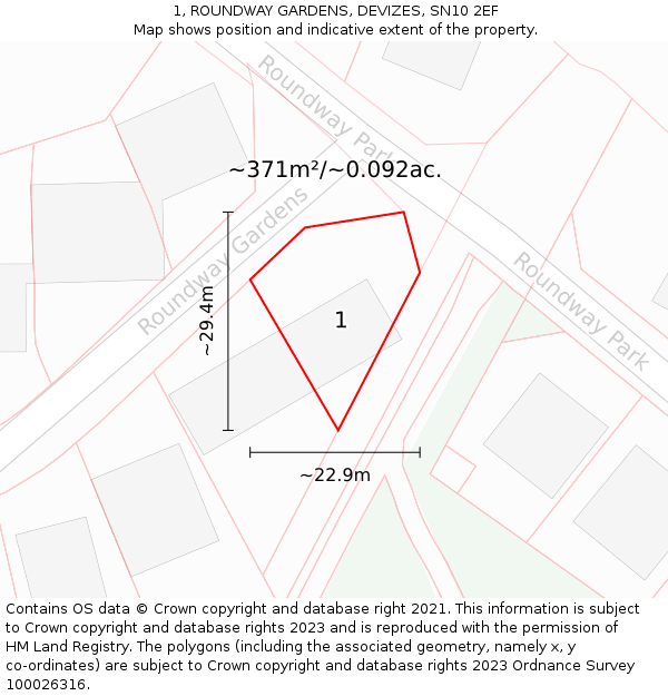 1, ROUNDWAY GARDENS, DEVIZES, SN10 2EF: Plot and title map