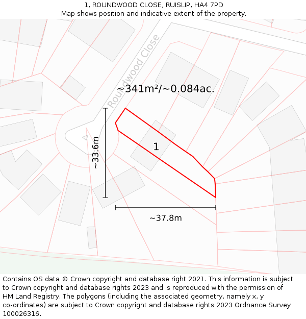 1, ROUNDWOOD CLOSE, RUISLIP, HA4 7PD: Plot and title map