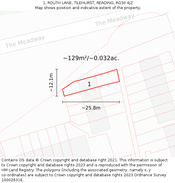 1, ROUTH LANE, TILEHURST, READING, RG30 4JZ: Plot and title map