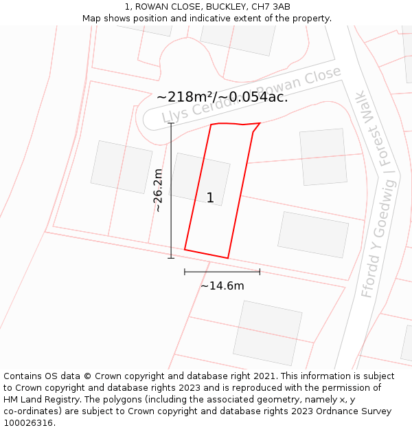 1, ROWAN CLOSE, BUCKLEY, CH7 3AB: Plot and title map