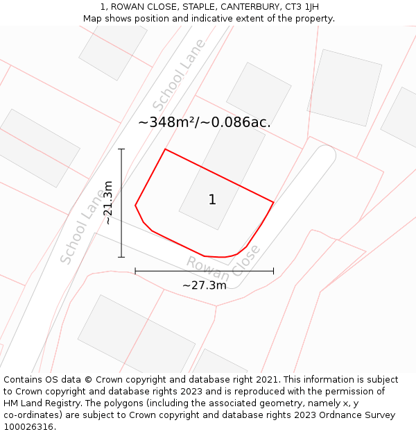 1, ROWAN CLOSE, STAPLE, CANTERBURY, CT3 1JH: Plot and title map