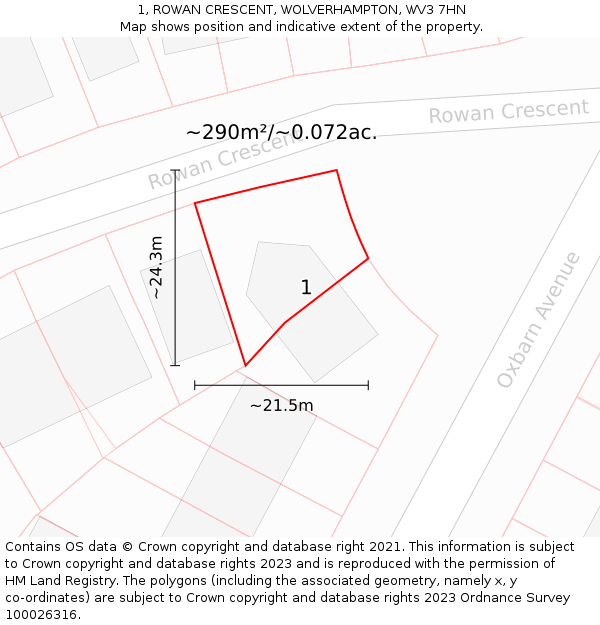 1, ROWAN CRESCENT, WOLVERHAMPTON, WV3 7HN: Plot and title map