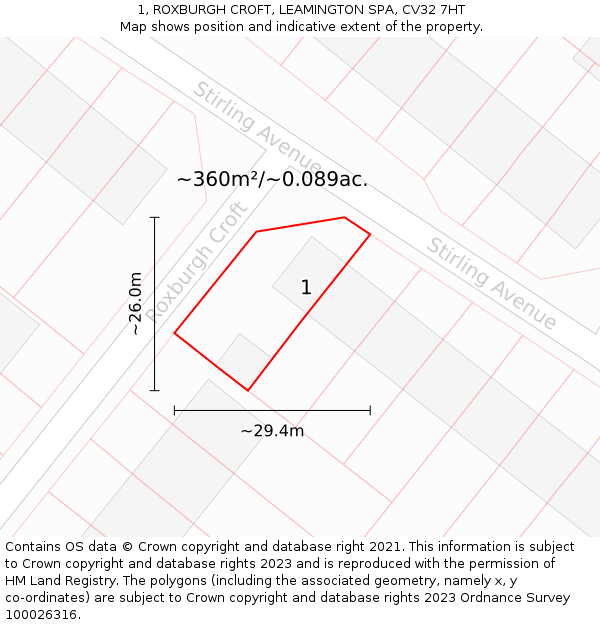 1, ROXBURGH CROFT, LEAMINGTON SPA, CV32 7HT: Plot and title map