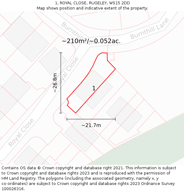 1, ROYAL CLOSE, RUGELEY, WS15 2DD: Plot and title map