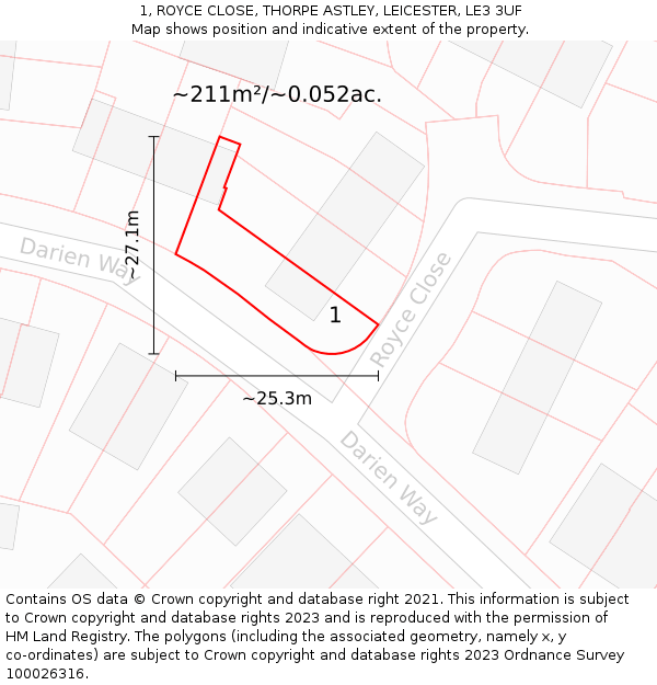 1, ROYCE CLOSE, THORPE ASTLEY, LEICESTER, LE3 3UF: Plot and title map