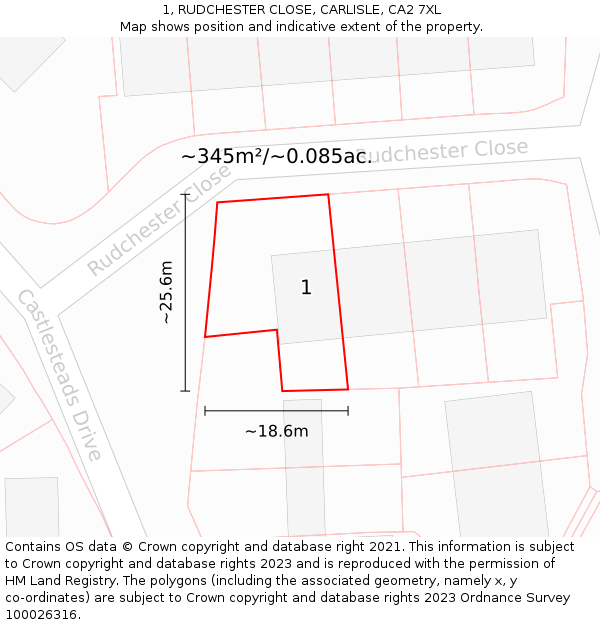 1, RUDCHESTER CLOSE, CARLISLE, CA2 7XL: Plot and title map