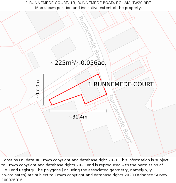 1 RUNNEMEDE COURT, 1B, RUNNEMEDE ROAD, EGHAM, TW20 9BE: Plot and title map