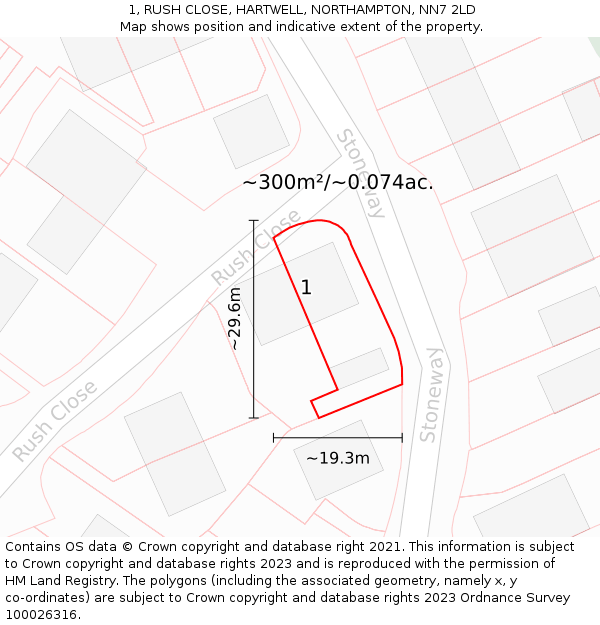1, RUSH CLOSE, HARTWELL, NORTHAMPTON, NN7 2LD: Plot and title map