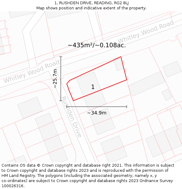 1, RUSHDEN DRIVE, READING, RG2 8LJ: Plot and title map