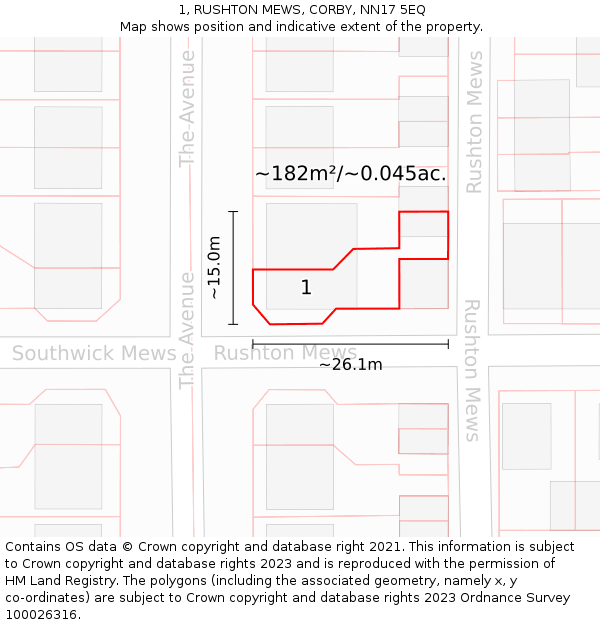 1, RUSHTON MEWS, CORBY, NN17 5EQ: Plot and title map