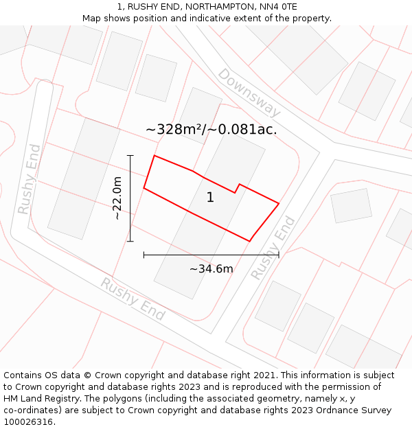 1, RUSHY END, NORTHAMPTON, NN4 0TE: Plot and title map