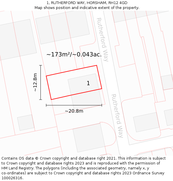 1, RUTHERFORD WAY, HORSHAM, RH12 4GD: Plot and title map