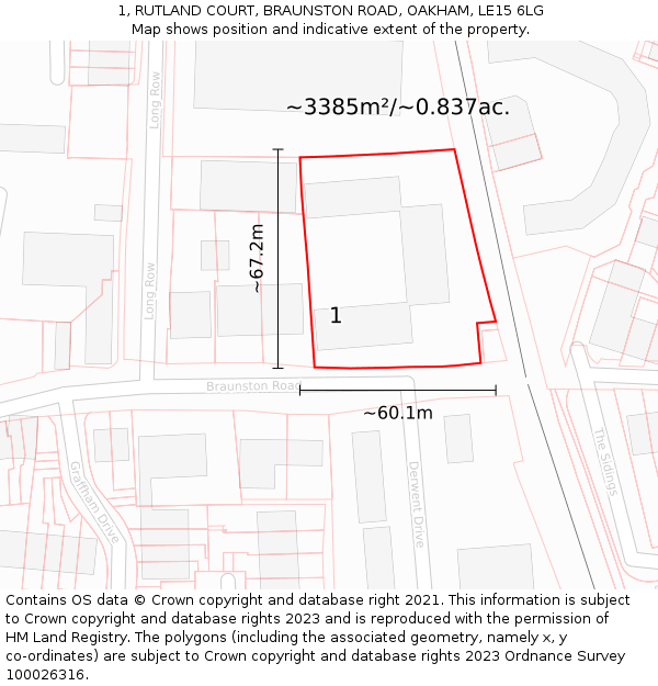 1, RUTLAND COURT, BRAUNSTON ROAD, OAKHAM, LE15 6LG: Plot and title map
