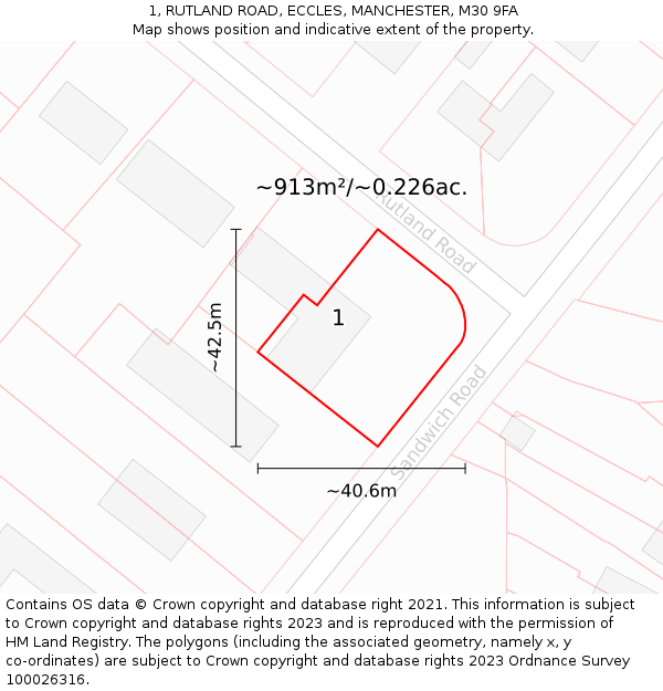 1, RUTLAND ROAD, ECCLES, MANCHESTER, M30 9FA: Plot and title map