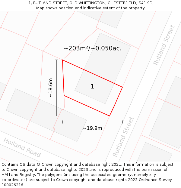 1, RUTLAND STREET, OLD WHITTINGTON, CHESTERFIELD, S41 9DJ: Plot and title map