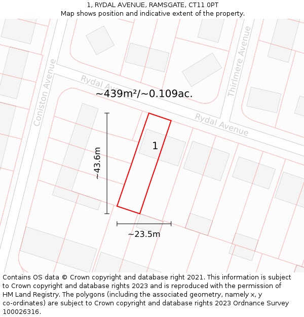 1, RYDAL AVENUE, RAMSGATE, CT11 0PT: Plot and title map