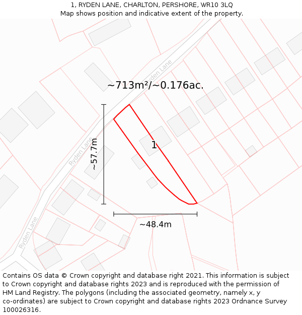 1, RYDEN LANE, CHARLTON, PERSHORE, WR10 3LQ: Plot and title map