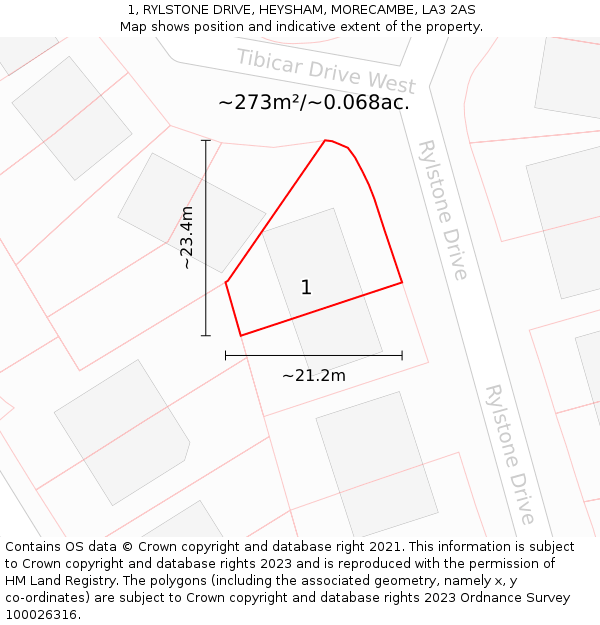 1, RYLSTONE DRIVE, HEYSHAM, MORECAMBE, LA3 2AS: Plot and title map