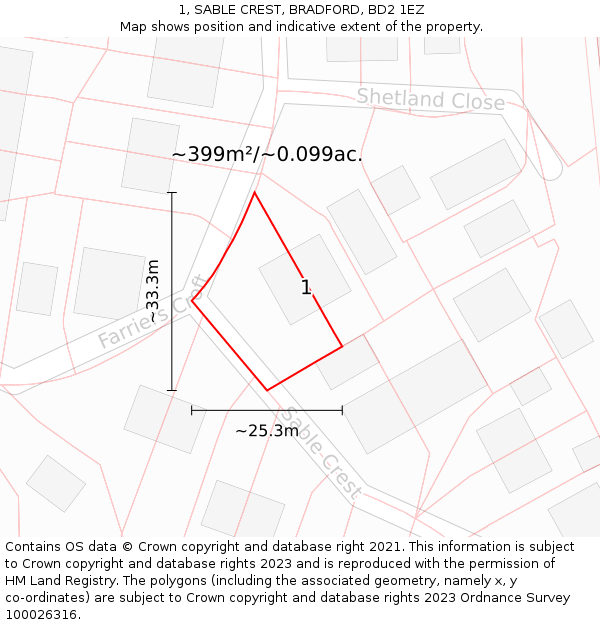 1, SABLE CREST, BRADFORD, BD2 1EZ: Plot and title map