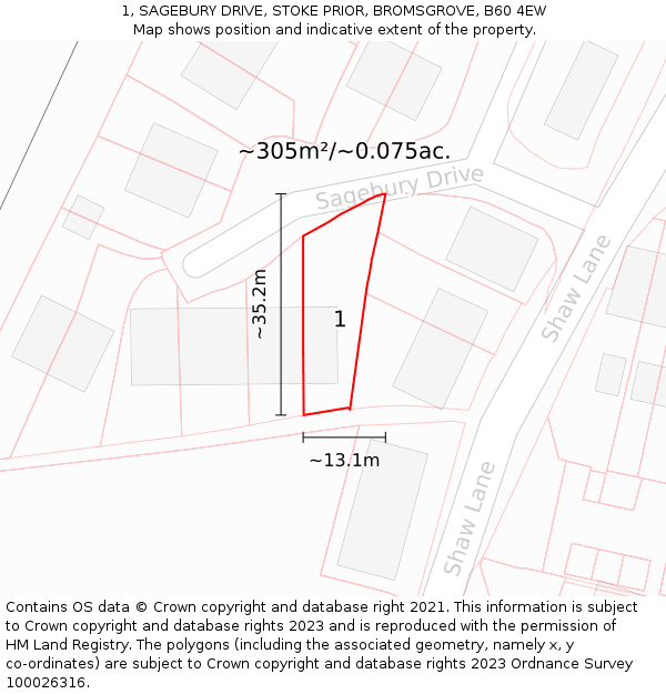 1, SAGEBURY DRIVE, STOKE PRIOR, BROMSGROVE, B60 4EW: Plot and title map