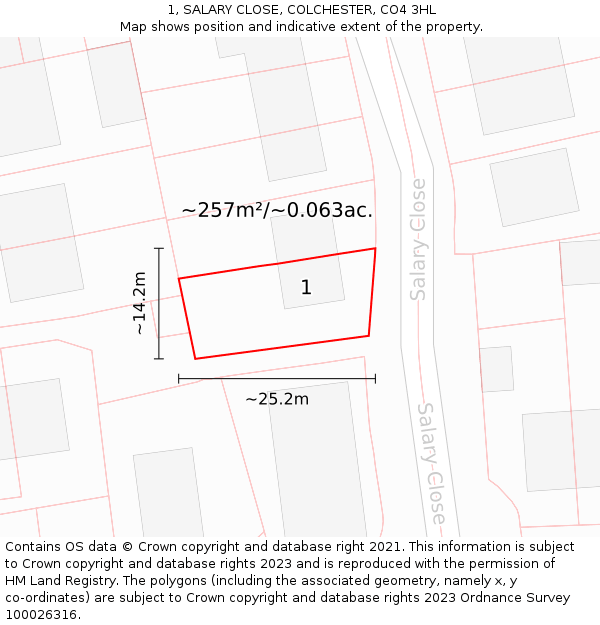 1, SALARY CLOSE, COLCHESTER, CO4 3HL: Plot and title map