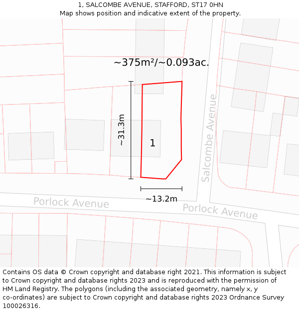 1, SALCOMBE AVENUE, STAFFORD, ST17 0HN: Plot and title map