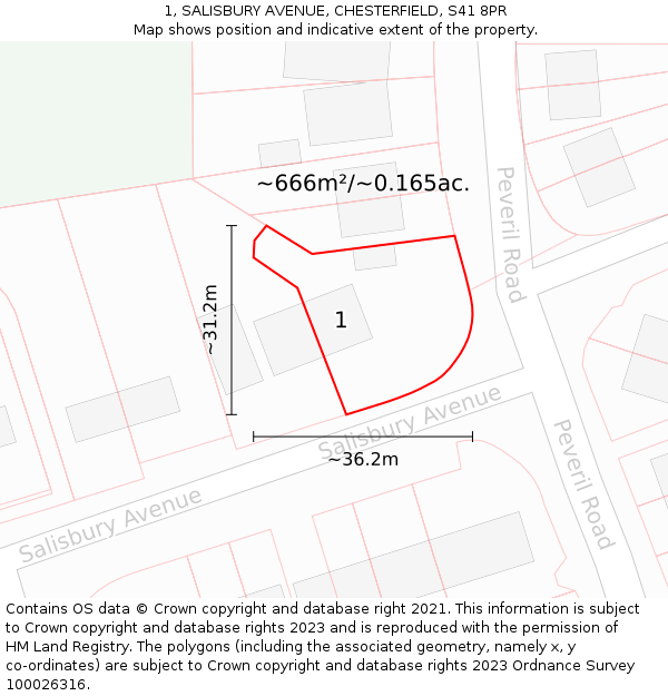 1, SALISBURY AVENUE, CHESTERFIELD, S41 8PR: Plot and title map