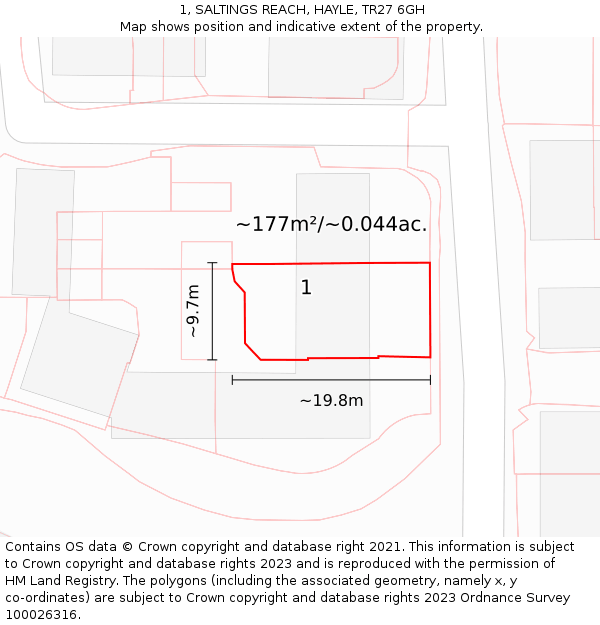 1, SALTINGS REACH, HAYLE, TR27 6GH: Plot and title map