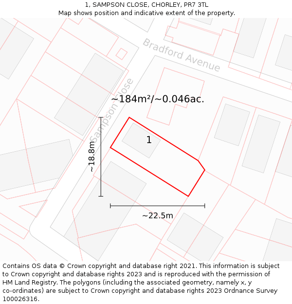 1, SAMPSON CLOSE, CHORLEY, PR7 3TL: Plot and title map