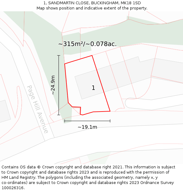 1, SANDMARTIN CLOSE, BUCKINGHAM, MK18 1SD: Plot and title map